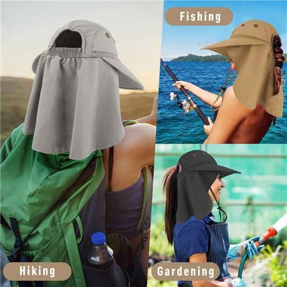 Women\'s Sun Hat with Neck Flap, Wide Brim Foldable Ponytail Hole 3pcs main image 6